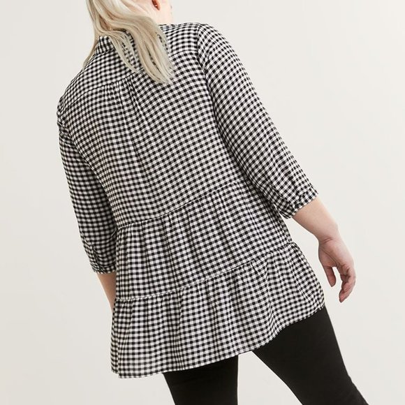 Reitmans Gingham Babydoll Tunic Tiered Shirtdress L - Picture 2 of 12
